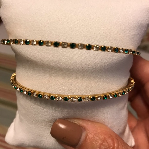 Emerald and crystal gold tone bracelets - Picture 2 of 3